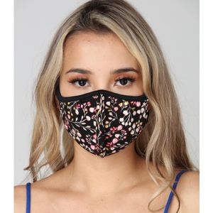 Black & Pink All Over Flowers Floral Face Mask